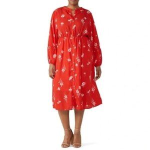B Collection by Bobeau‎ Womens Plus Size 3X Floral Print Shirt Dress in Red